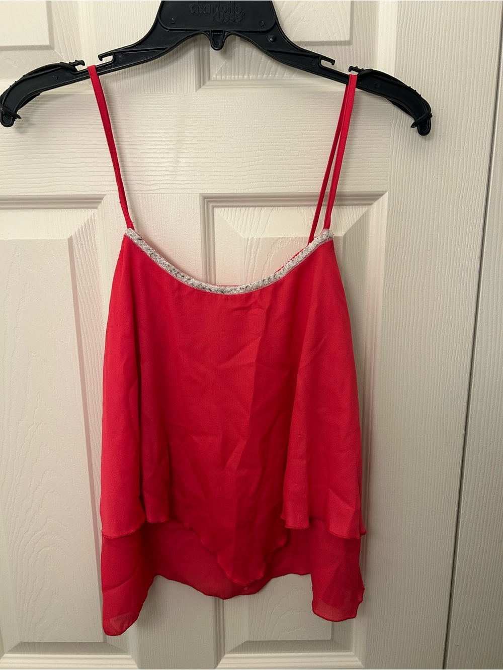 Charlotte Russe Pink Layered Cami Top with Beaded Neckline – Size Small